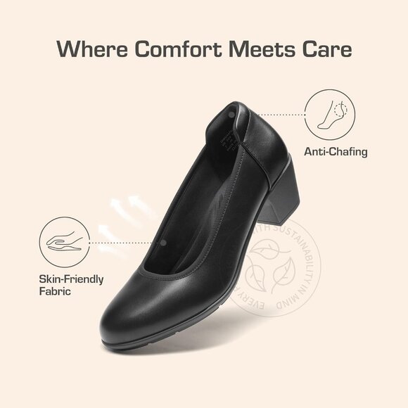 Women’s Low Chunky Heel Pumps - Comfortable Block Round Toe Office Dress Shoes - Picture 5 of 8